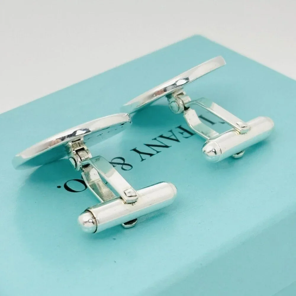 Tiffany Golf Hand Painted Enamel Cufflinks Vintage in Sterling Silver
